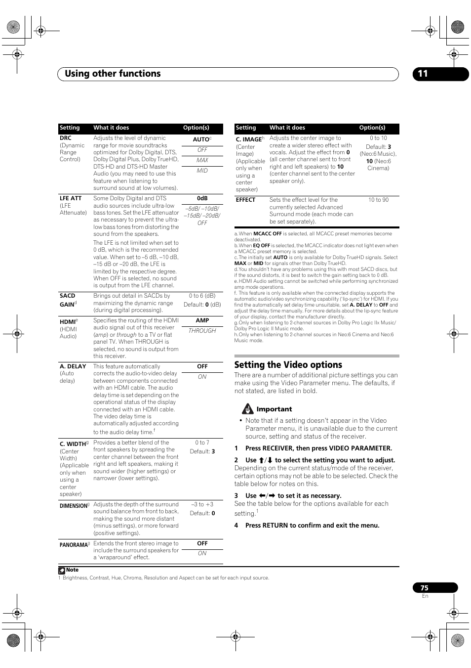 Setting the video options, Using other functions 11 | Pioneer Elite VSX-03TXH User Manual | Page 75 / 104