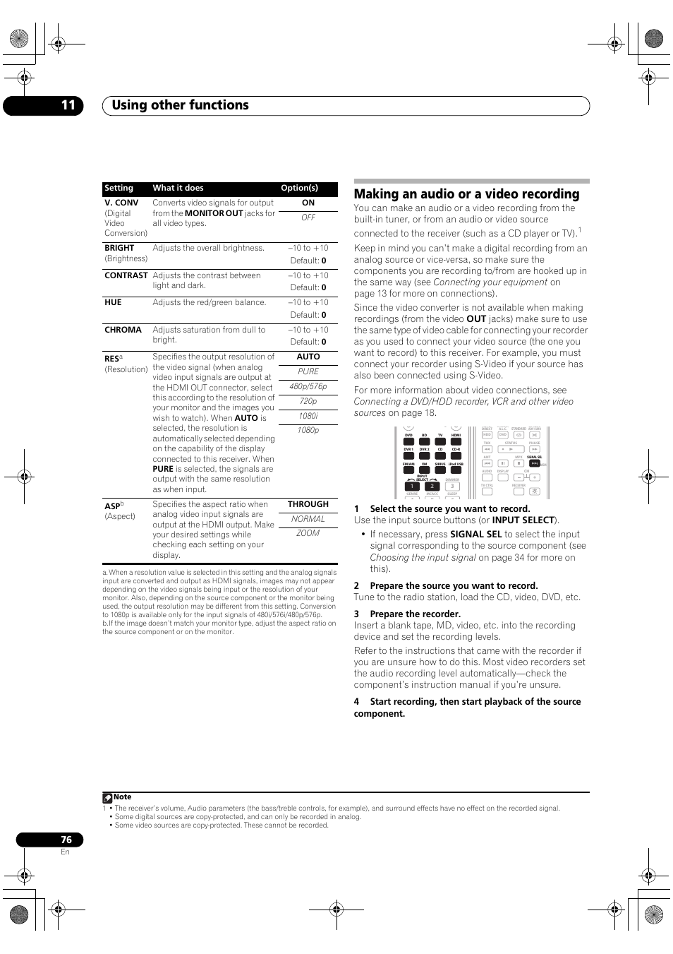 Making an audio or a video recording, Using other functions 11 | Pioneer Elite VSX-03TXH User Manual | Page 76 / 104