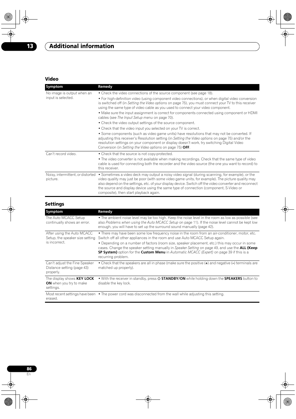 Video settings, Additional information 13 | Pioneer Elite VSX-03TXH User Manual | Page 86 / 104
