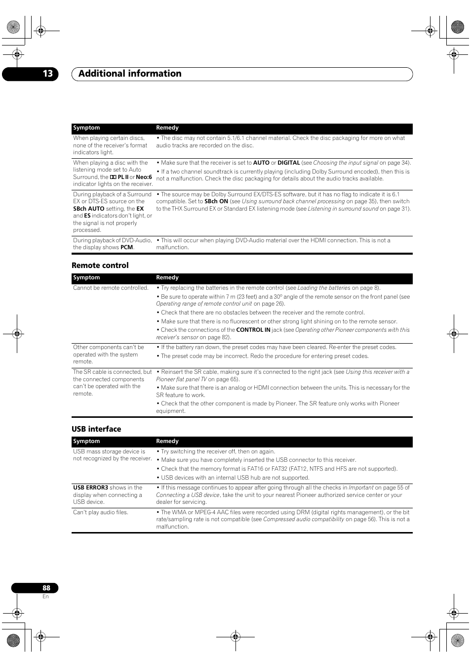 Remote control usb interface, Additional information 13 | Pioneer Elite VSX-03TXH User Manual | Page 88 / 104