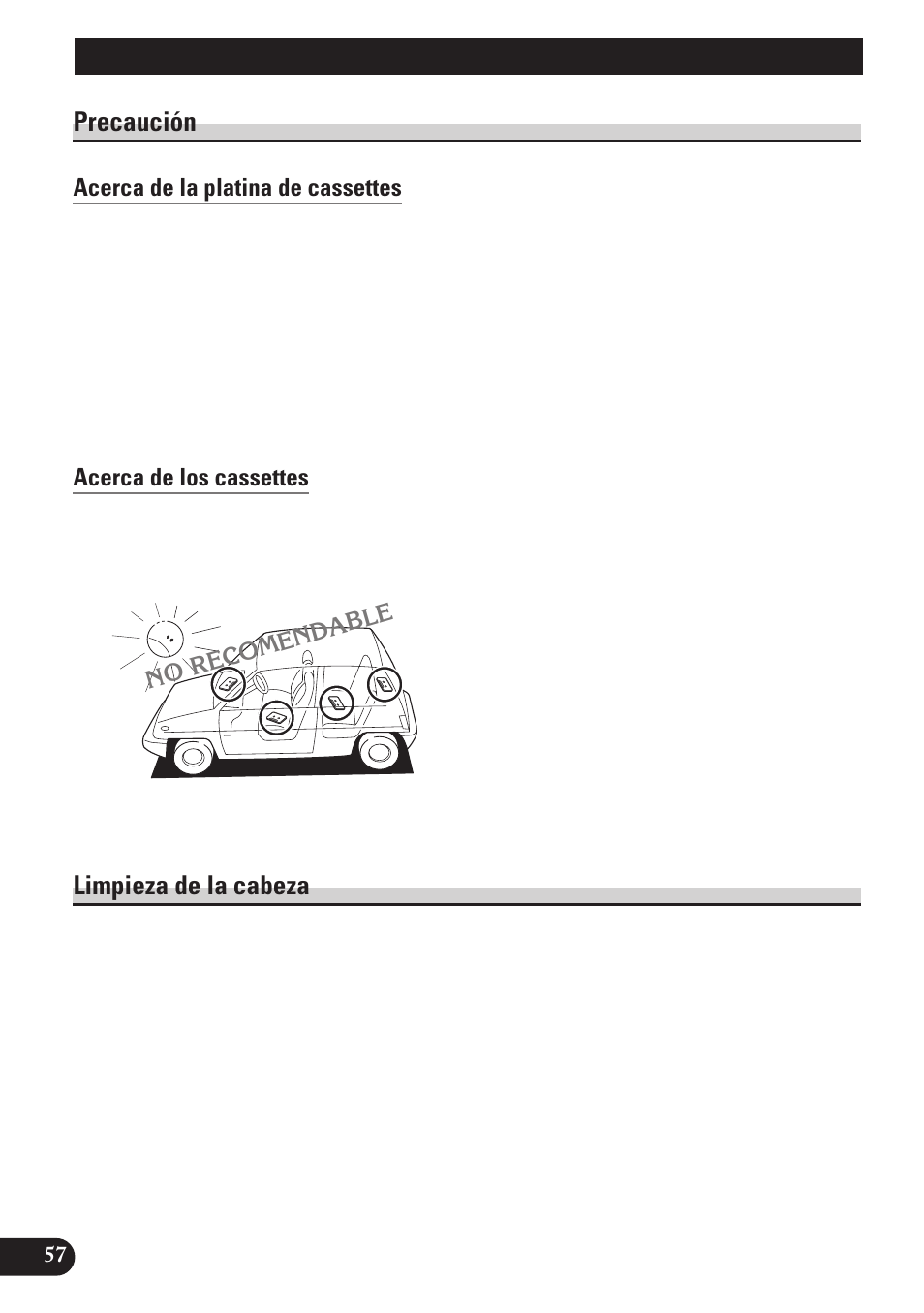 Platina de cassettes y cuidados, Precaución, Acerca de la platina de cassettes | Acerca de los cassettes, Limpieza de la cabeza, A title (english) platina de cassettes y cuidados | Pioneer KEH-P7900R User Manual | Page 116 / 120
