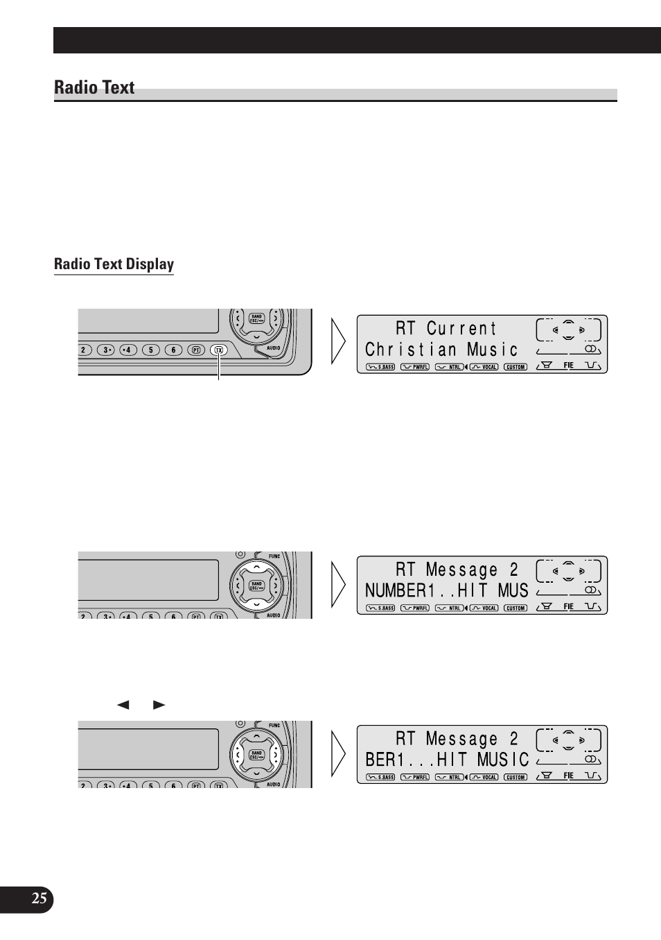 Radio text, Radio text display, Storing radio text in memory | Recalling preset radio text, Using rds functions | Pioneer KEH-P7900R User Manual | Page 26 / 120