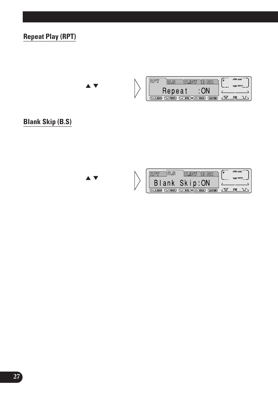 Using the cassette player, Repeat play (rpt), Blank skip (b.s) | Radio intercept (r.int), Dolby b nr (b nr) | Pioneer KEH-P7900R User Manual | Page 28 / 120