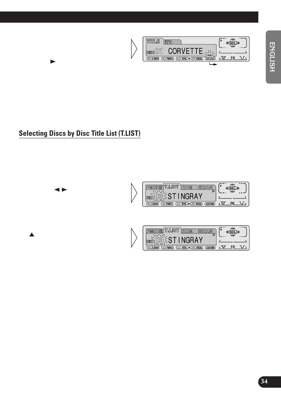 A title (english), Selecting discs by disc title list (t.list) | Pioneer KEH-P7900R User Manual | Page 35 / 120