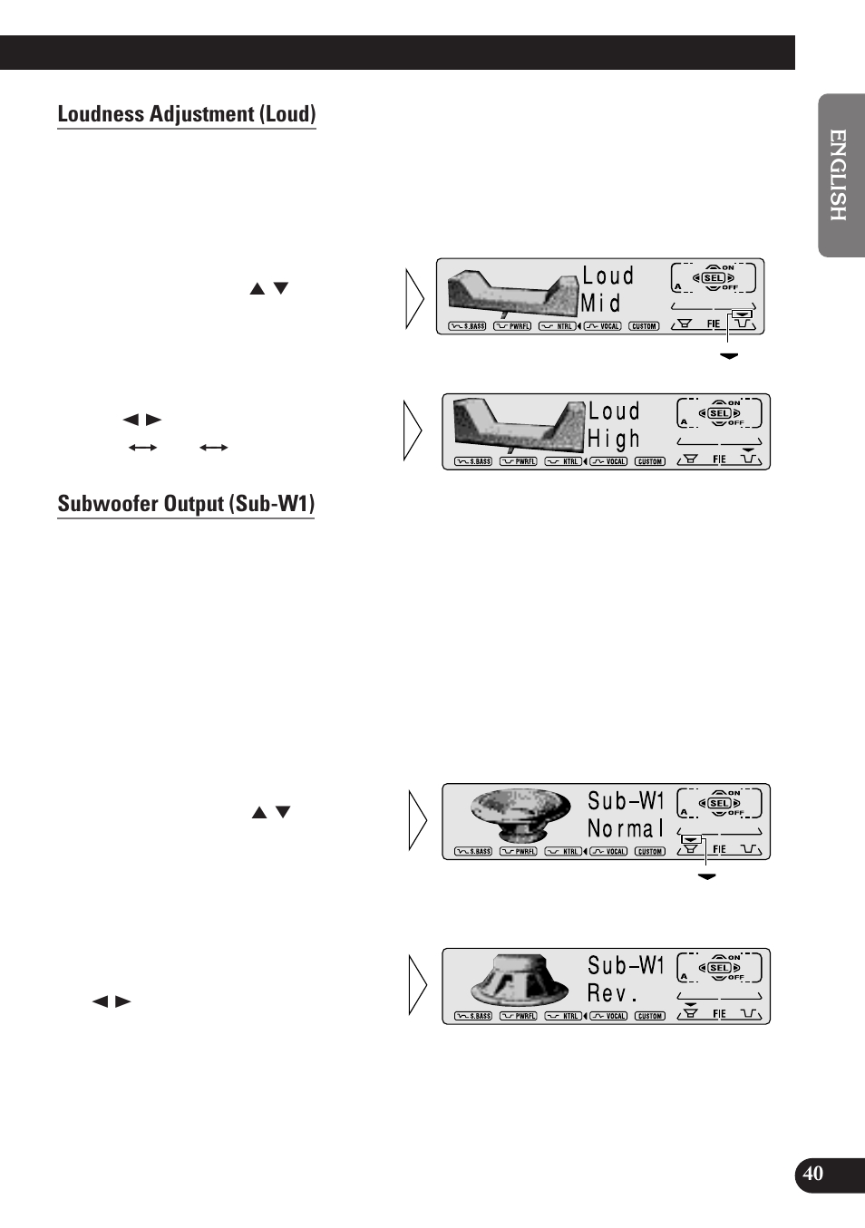 Loudness adjustment (loud), Subwoofer output (sub-w1) | Pioneer KEH-P7900R User Manual | Page 41 / 120