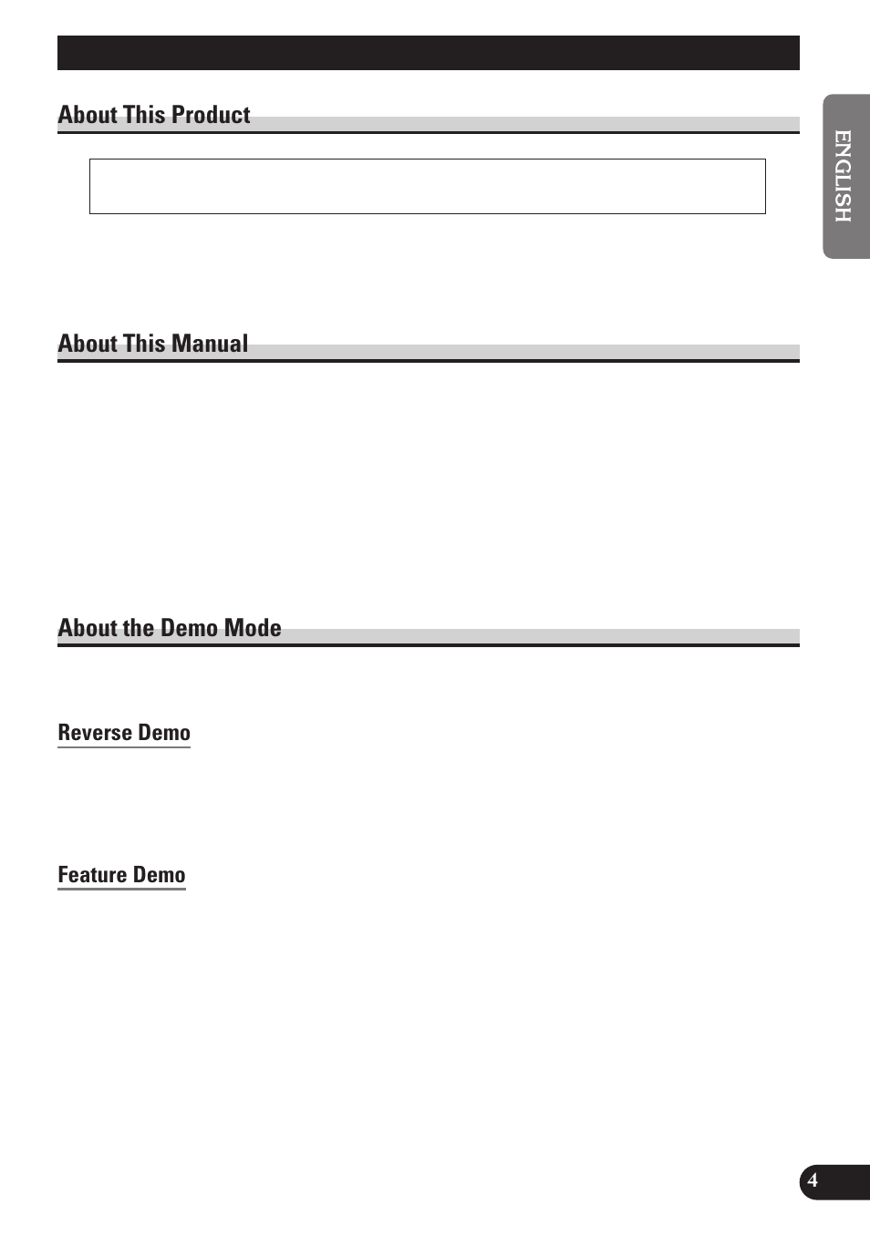 Before using this product, Reverse demo, Feature demo | About this product, About this manual, About the demo mode | Pioneer KEH-P7900R User Manual | Page 5 / 120