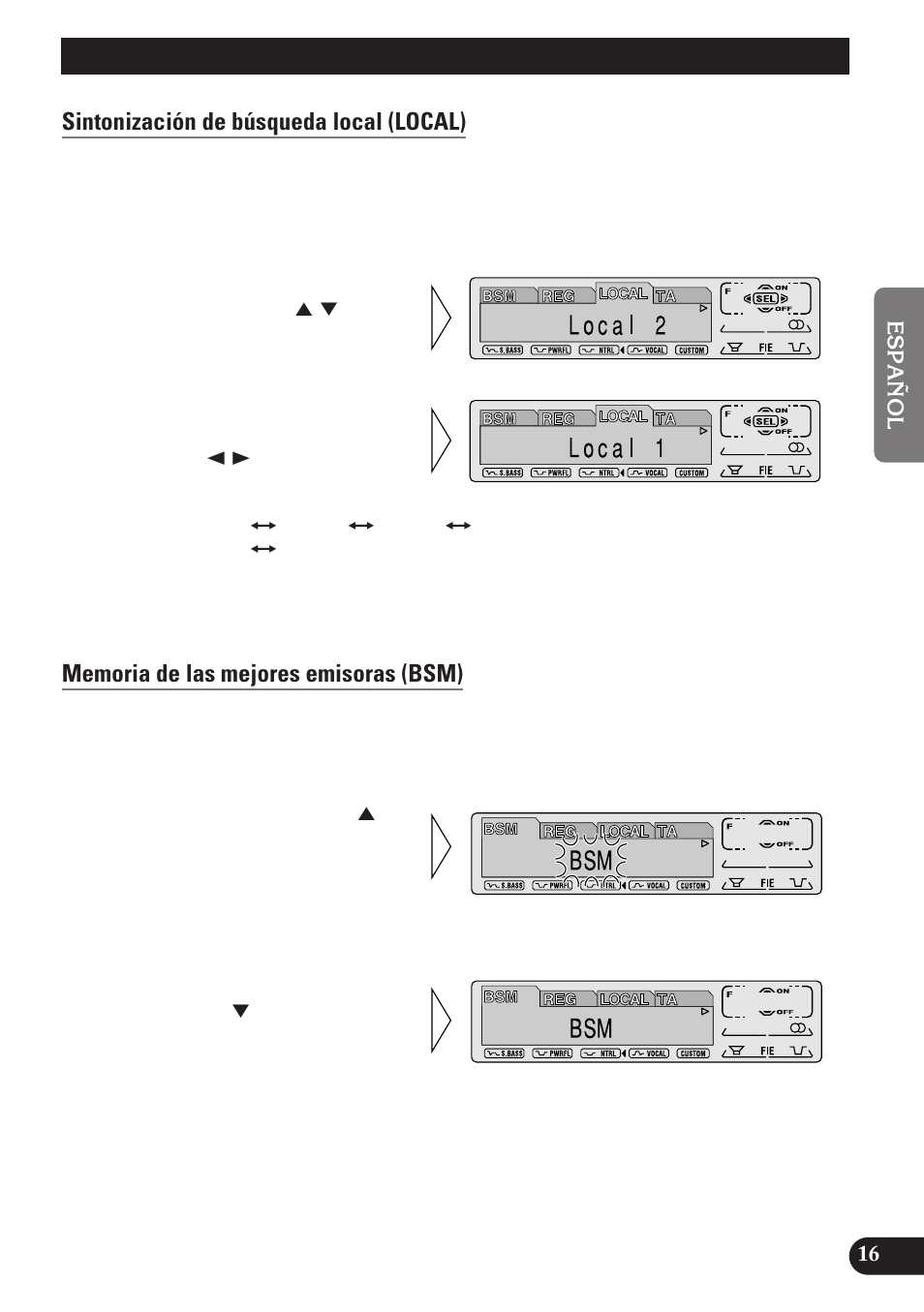 Operación del sintonizador, Sintonización de búsqueda local (local), Memoria de las mejores emisoras (bsm) | Pioneer KEH-P7900R User Manual | Page 75 / 120