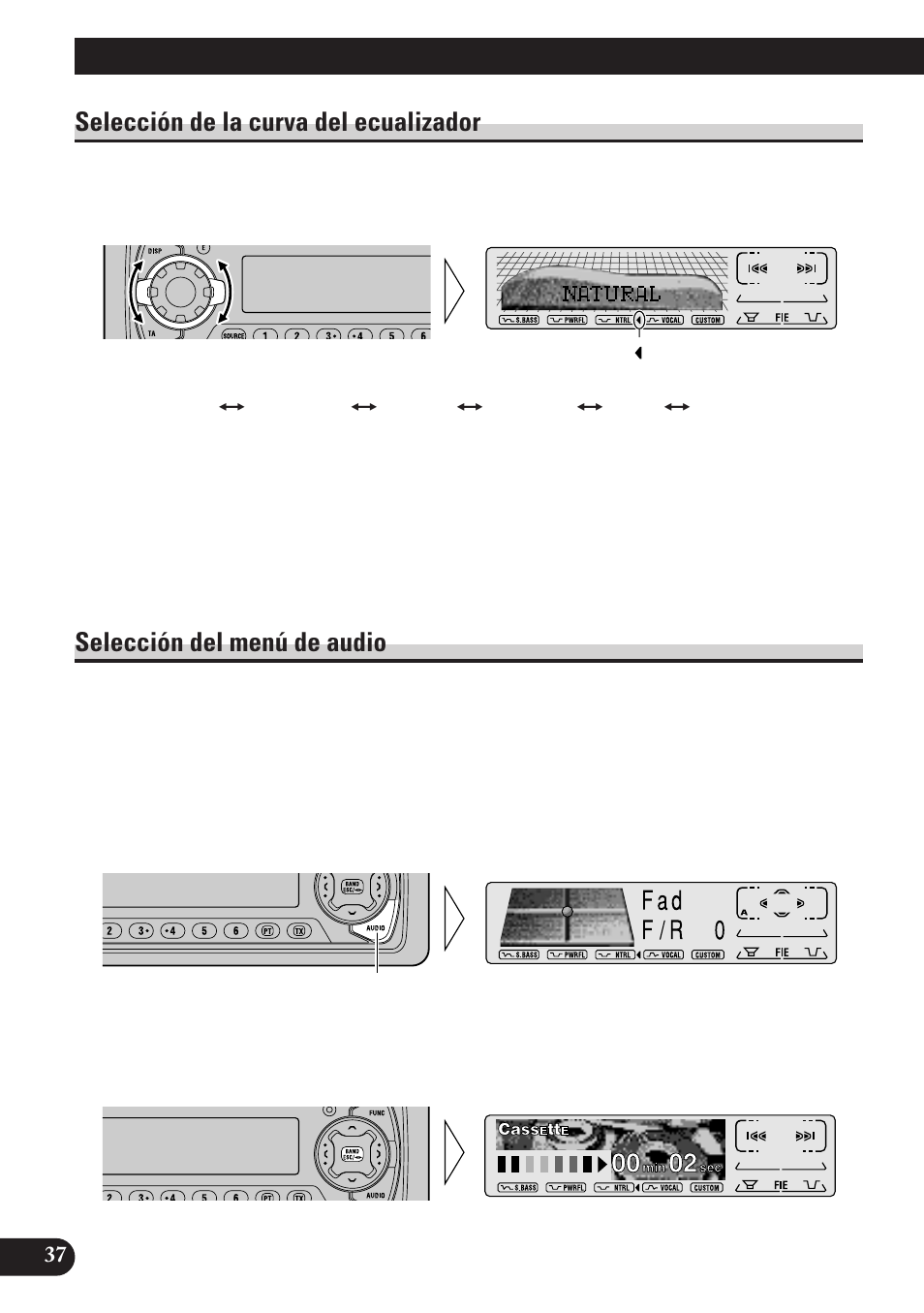 Ajuste de audio, A title (english), Selección de la curva del ecualizador | Selección del menú de audio | Pioneer KEH-P7900R User Manual | Page 96 / 120