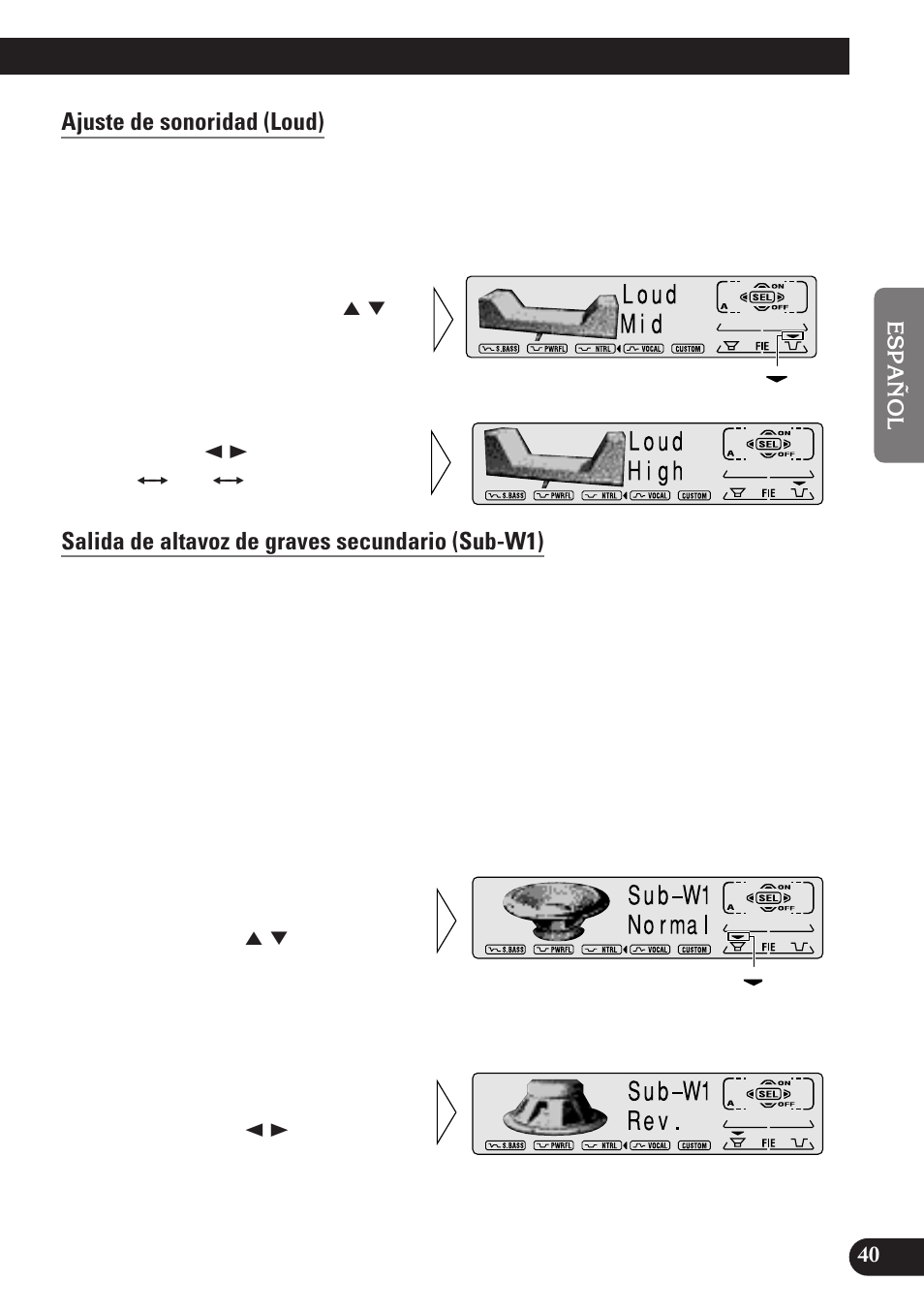 Ajuste de sonoridad (loud), Salida de altavoz de graves secundario (sub-w1) | Pioneer KEH-P7900R User Manual | Page 99 / 120
