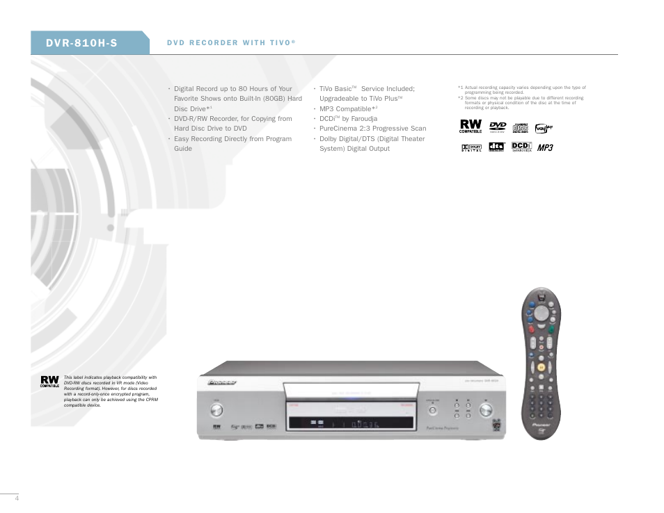 D v r - 8 1 0 h - s | Pioneer D V D R E C O R D E R S A N D P L A Y E R S User Manual | Page 4 / 16