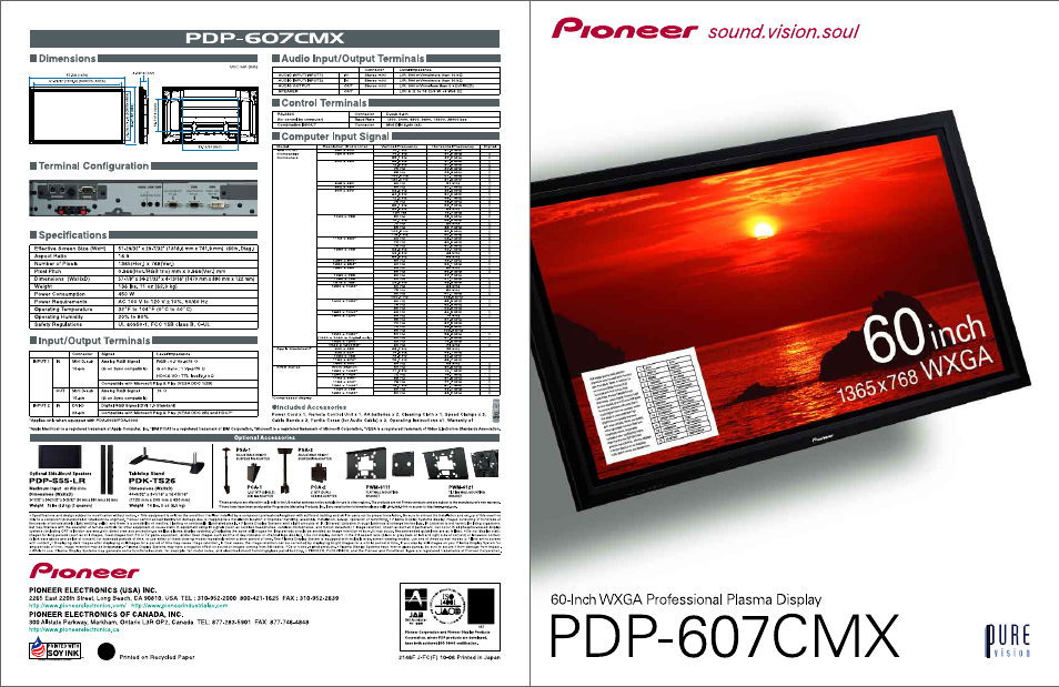 Pioneer PDP 607CMX User Manual | 4 pages