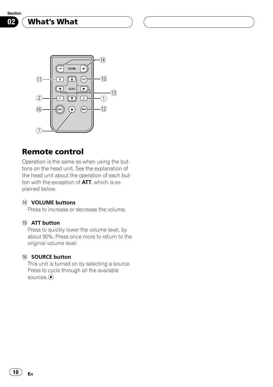 Remote control 10, Remote control, Whats what | Pioneer SUPER TUNER DEH-P5850MP User Manual | Page 10 / 166