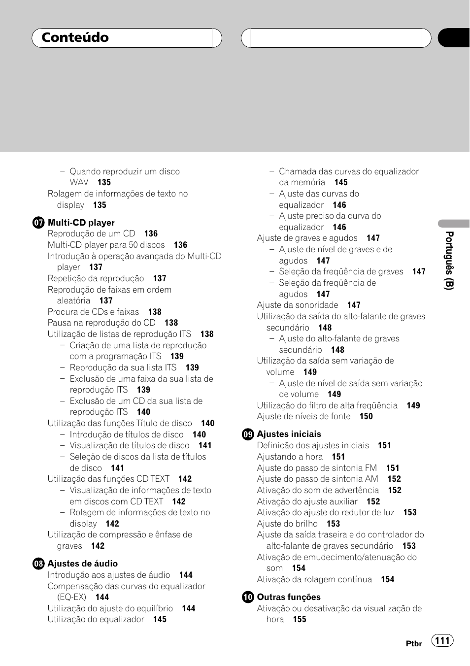 Conteúdo | Pioneer SUPER TUNER DEH-P5850MP User Manual | Page 111 / 166