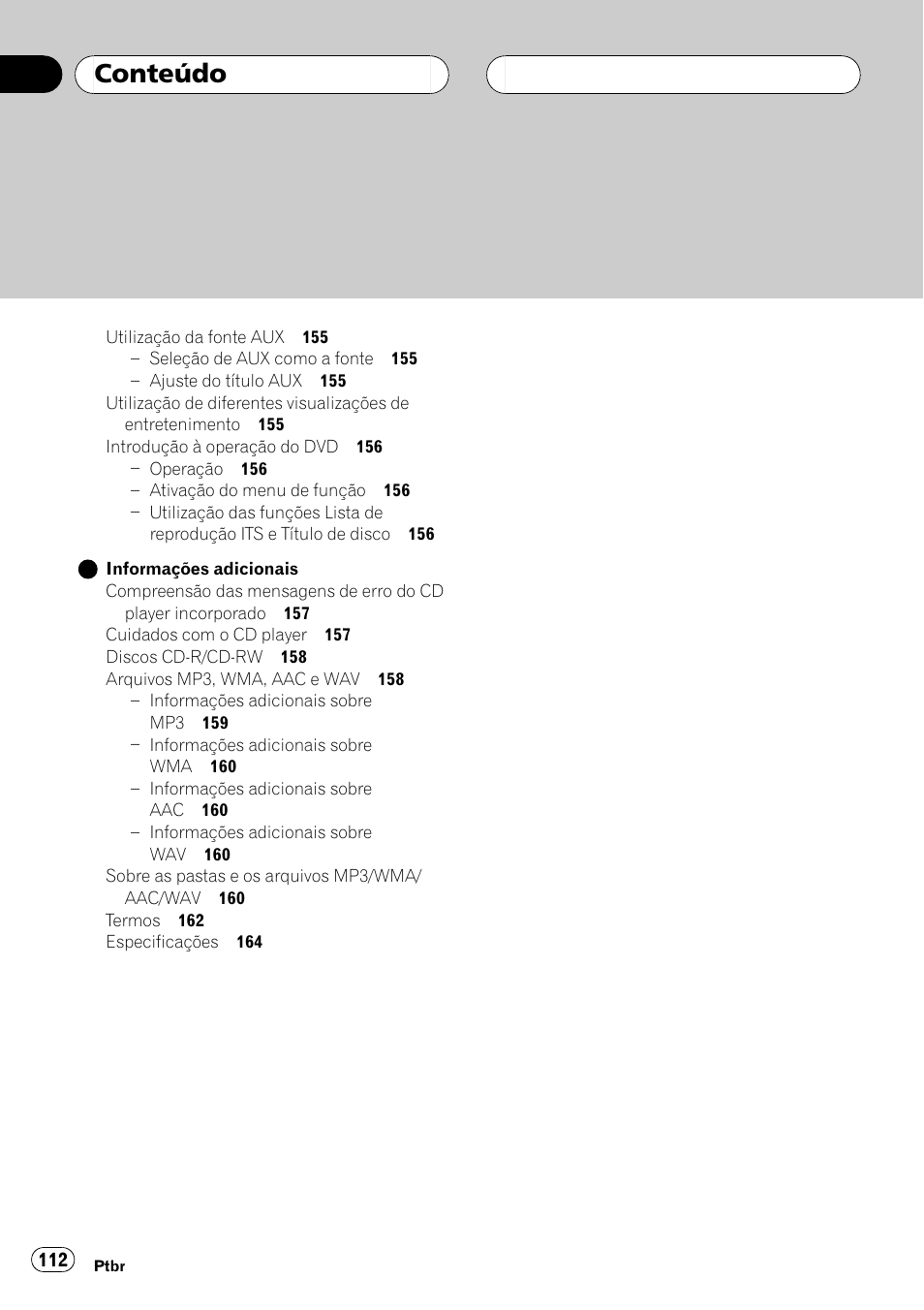 Conteúdo | Pioneer SUPER TUNER DEH-P5850MP User Manual | Page 112 / 166