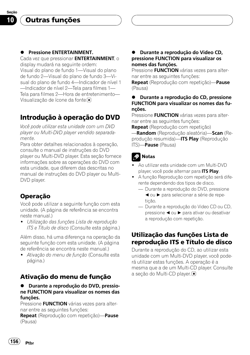 Introdução à operação do dvd 156, Operação 156, Ativação do menu de função 156 | Utilização das funções lista de, Reprodução its e título de disco 156, Introdução à operação do dvd, Outras funções, Operação, Ativação do menu de função | Pioneer SUPER TUNER DEH-P5850MP User Manual | Page 156 / 166