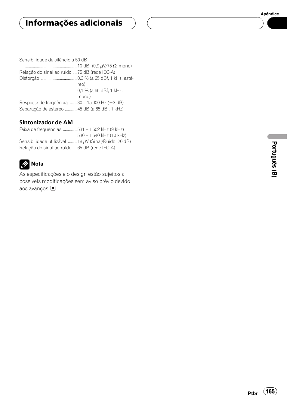 Informações adicionais, Po rtu guês (b) | Pioneer SUPER TUNER DEH-P5850MP User Manual | Page 165 / 166
