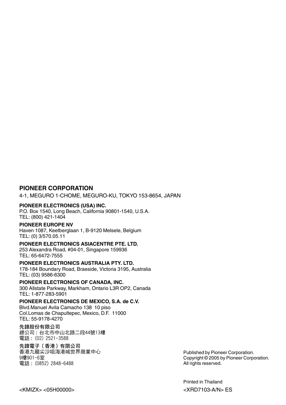 Pioneer corporation | Pioneer SUPER TUNER DEH-P5850MP User Manual | Page 166 / 166