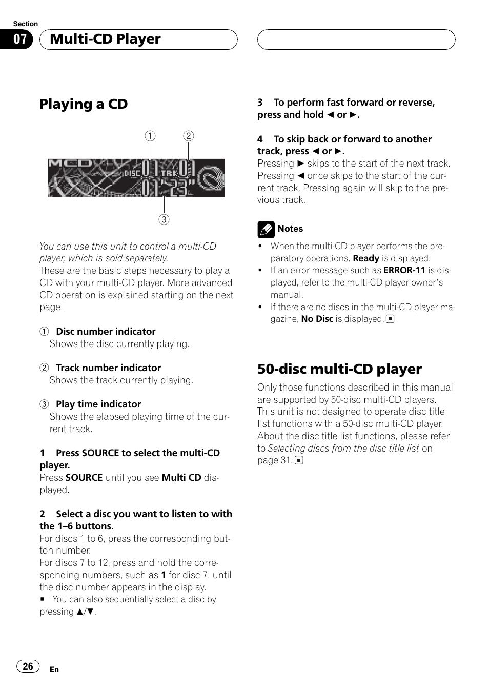 Playing a cd, Disc multi-cd player, Multi-cd player | Pioneer SUPER TUNER DEH-P5850MP User Manual | Page 26 / 166