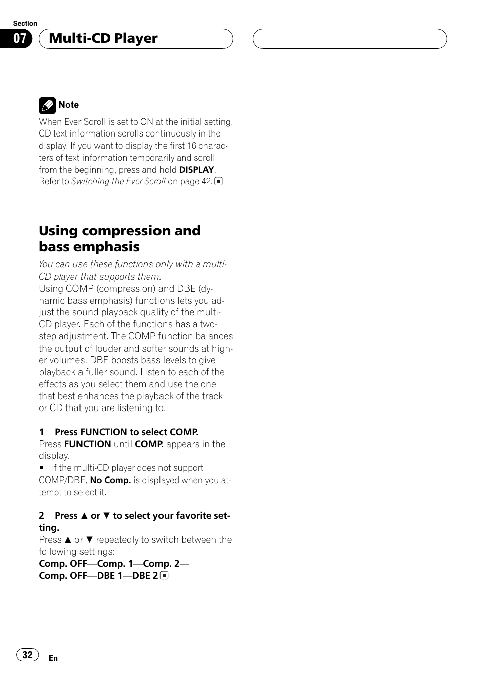 Using compression and bass emphasis 32, Using compression and bass emphasis, Multi-cd player | Pioneer SUPER TUNER DEH-P5850MP User Manual | Page 32 / 166