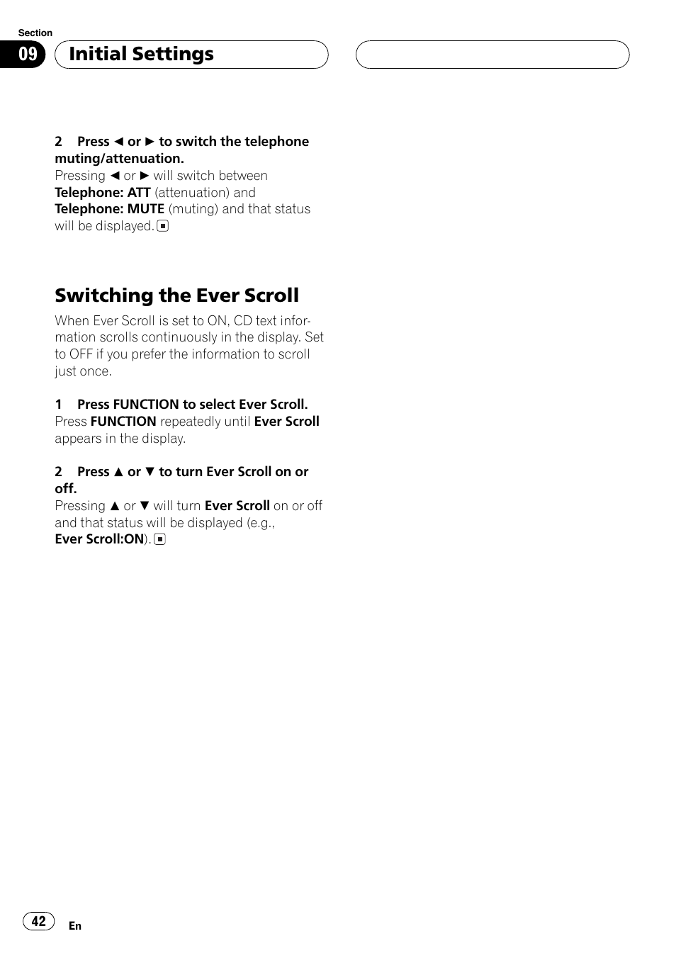Switching the ever scroll 42, Switching the ever scroll, Initial settings | Pioneer SUPER TUNER DEH-P5850MP User Manual | Page 42 / 166