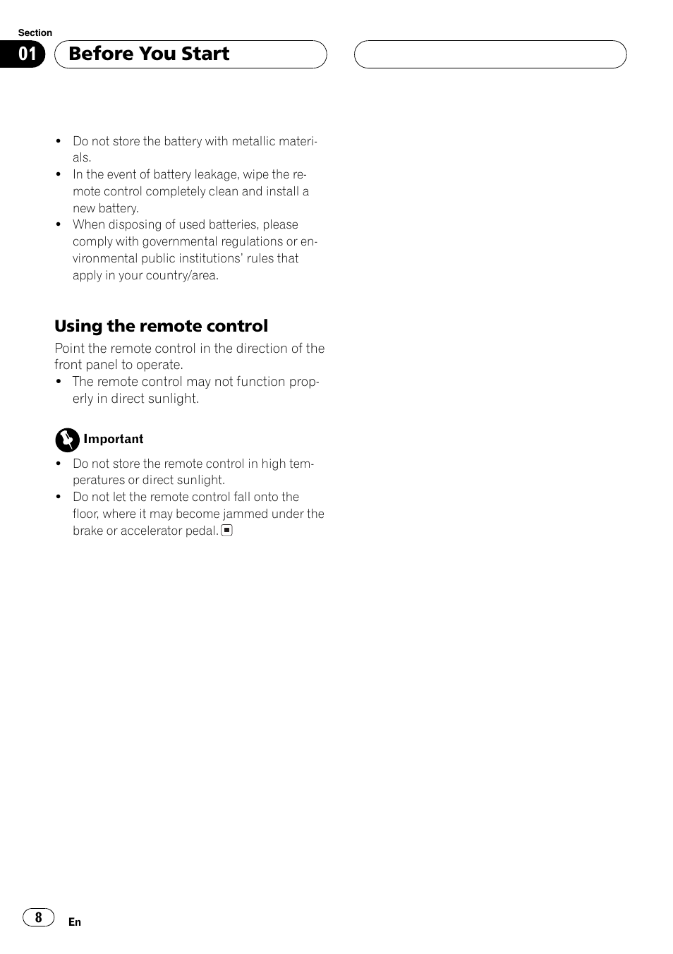 Using the remote control 8, Before you start, Using the remote control | Pioneer SUPER TUNER DEH-P5850MP User Manual | Page 8 / 166