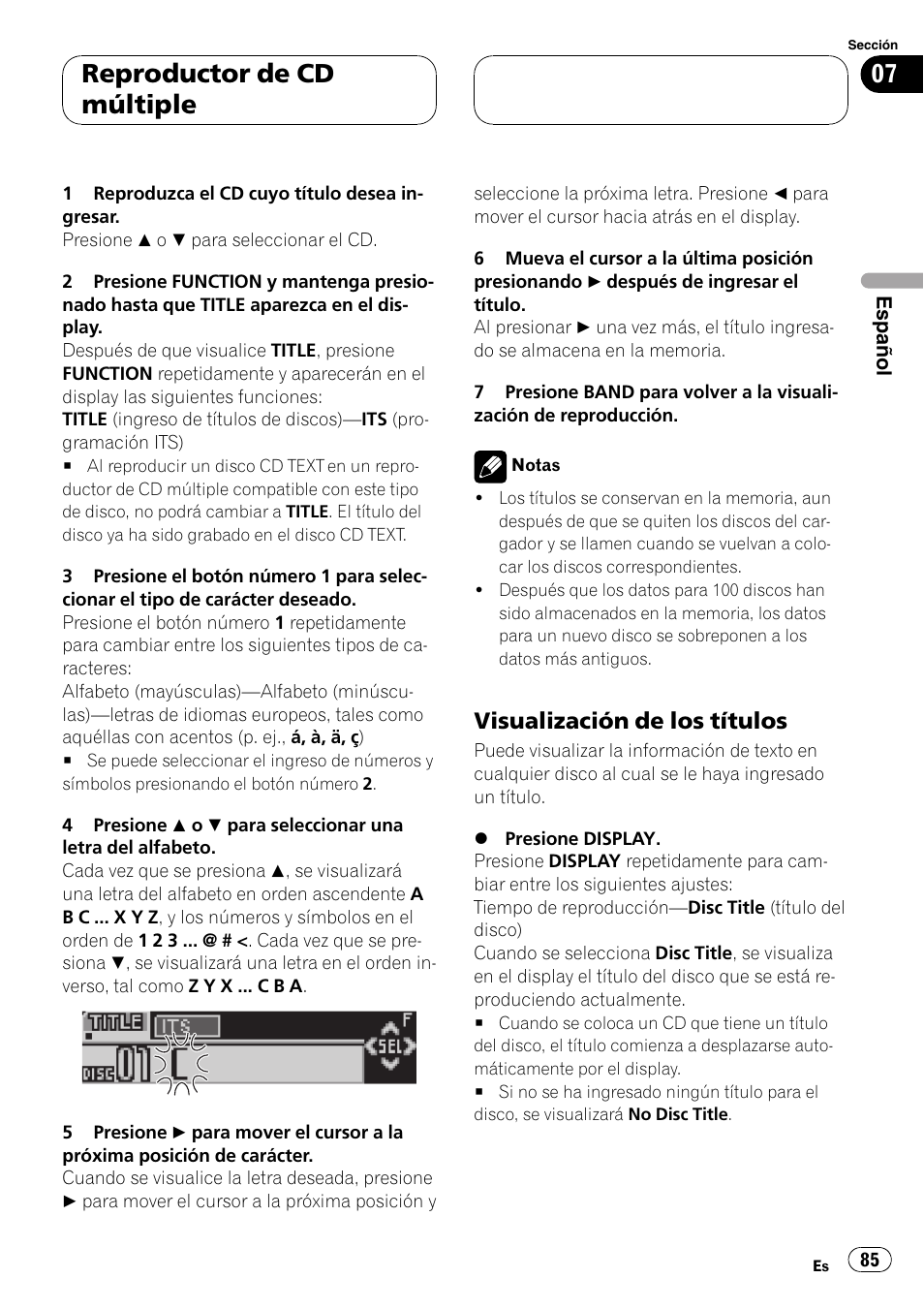Visualización de los títulos 85, Reproductor de cd múltiple, Visualización de los títulos | Pioneer SUPER TUNER DEH-P5850MP User Manual | Page 85 / 166