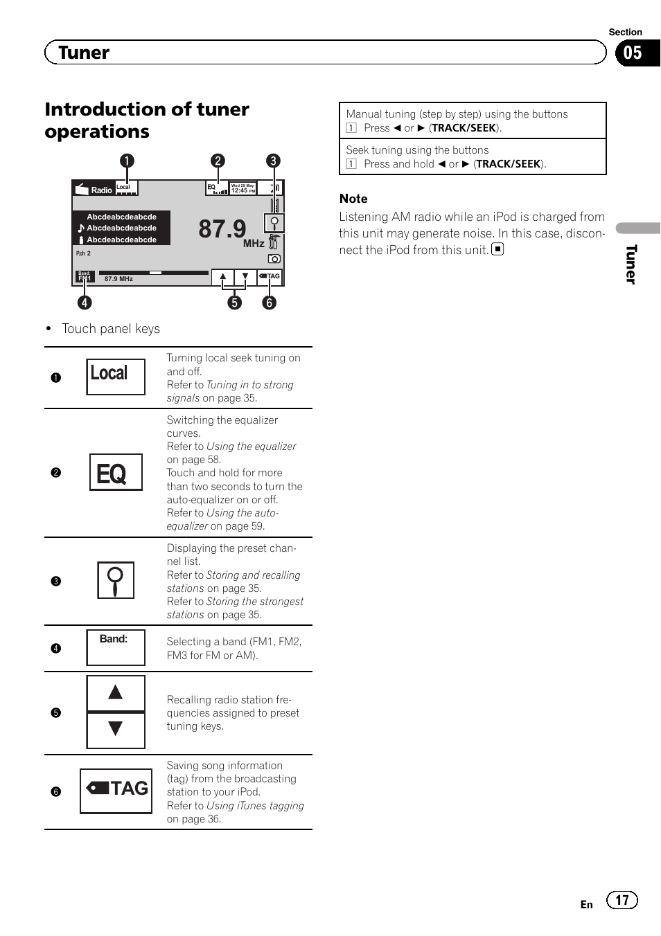 Tuner introduction of tuner operations, Introduction of tuner operations, Tuner | Pioneer AVH P4300DVD User Manual | Page 17 / 108