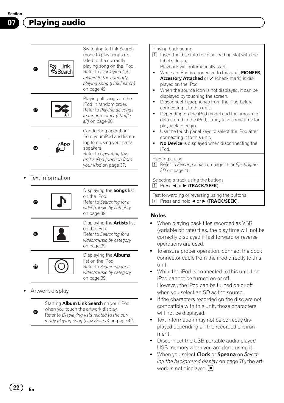 07 playing audio | Pioneer AVH P4300DVD User Manual | Page 22 / 108