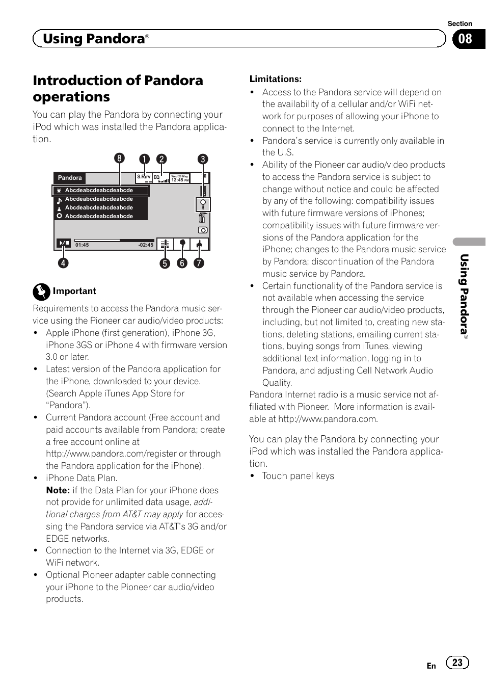 Using pandora, Introduction of pandora operations | Pioneer AVH P4300DVD User Manual | Page 23 / 108