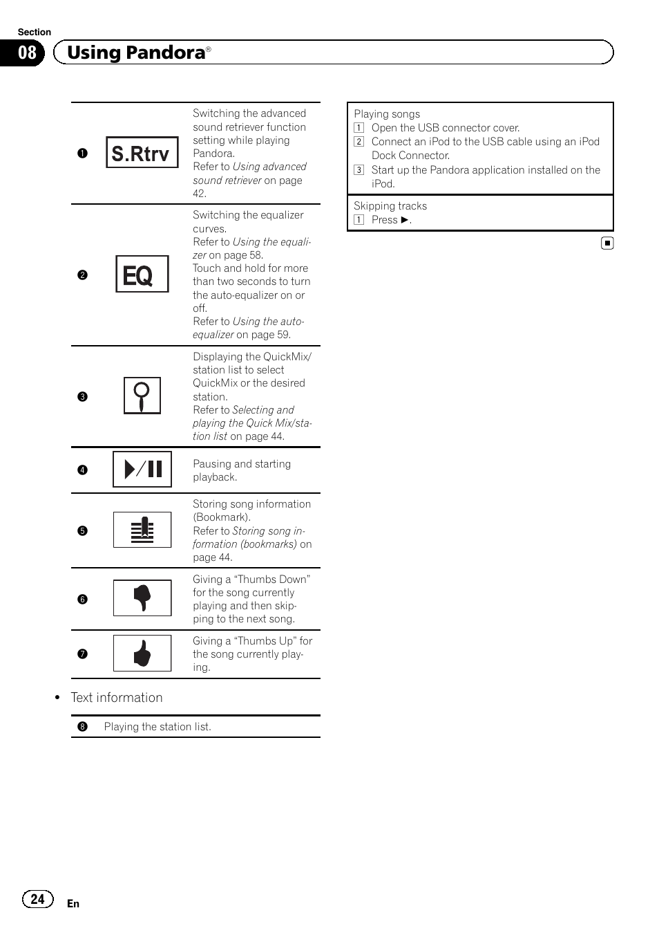 08 using pandora | Pioneer AVH P4300DVD User Manual | Page 24 / 108