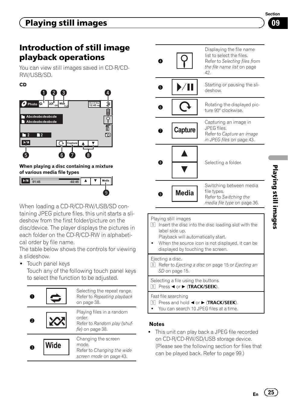 Operations, Introduction of still image playback operations, Playing still images | Pioneer AVH P4300DVD User Manual | Page 25 / 108