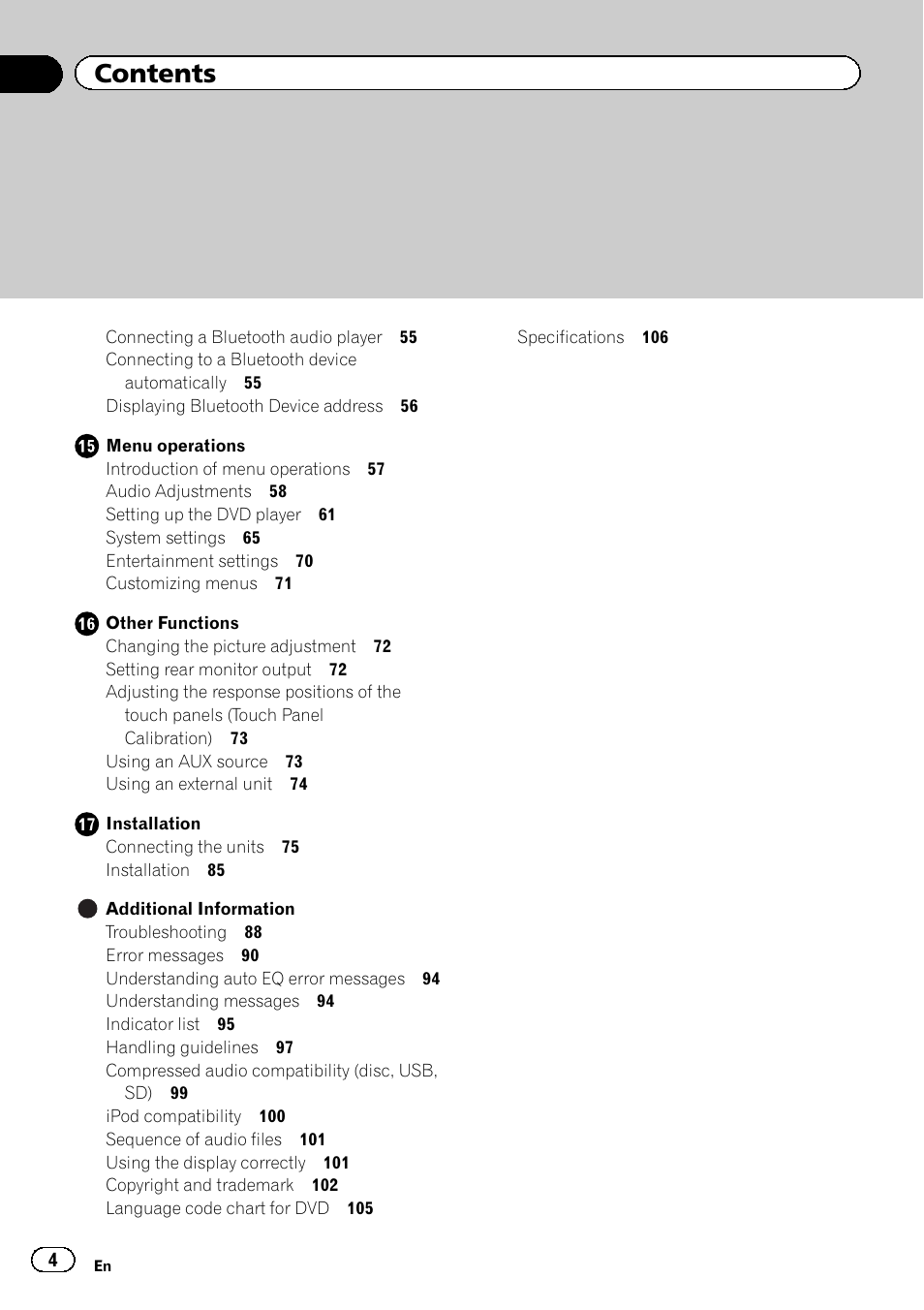 Pioneer AVH P4300DVD User Manual | Page 4 / 108