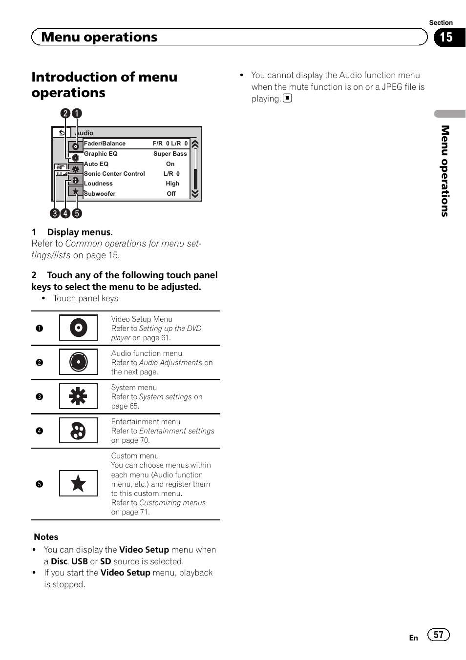 Menu operations introduction of menu operations, Introduction of menu operations, Menu operations | Pioneer AVH P4300DVD User Manual | Page 57 / 108