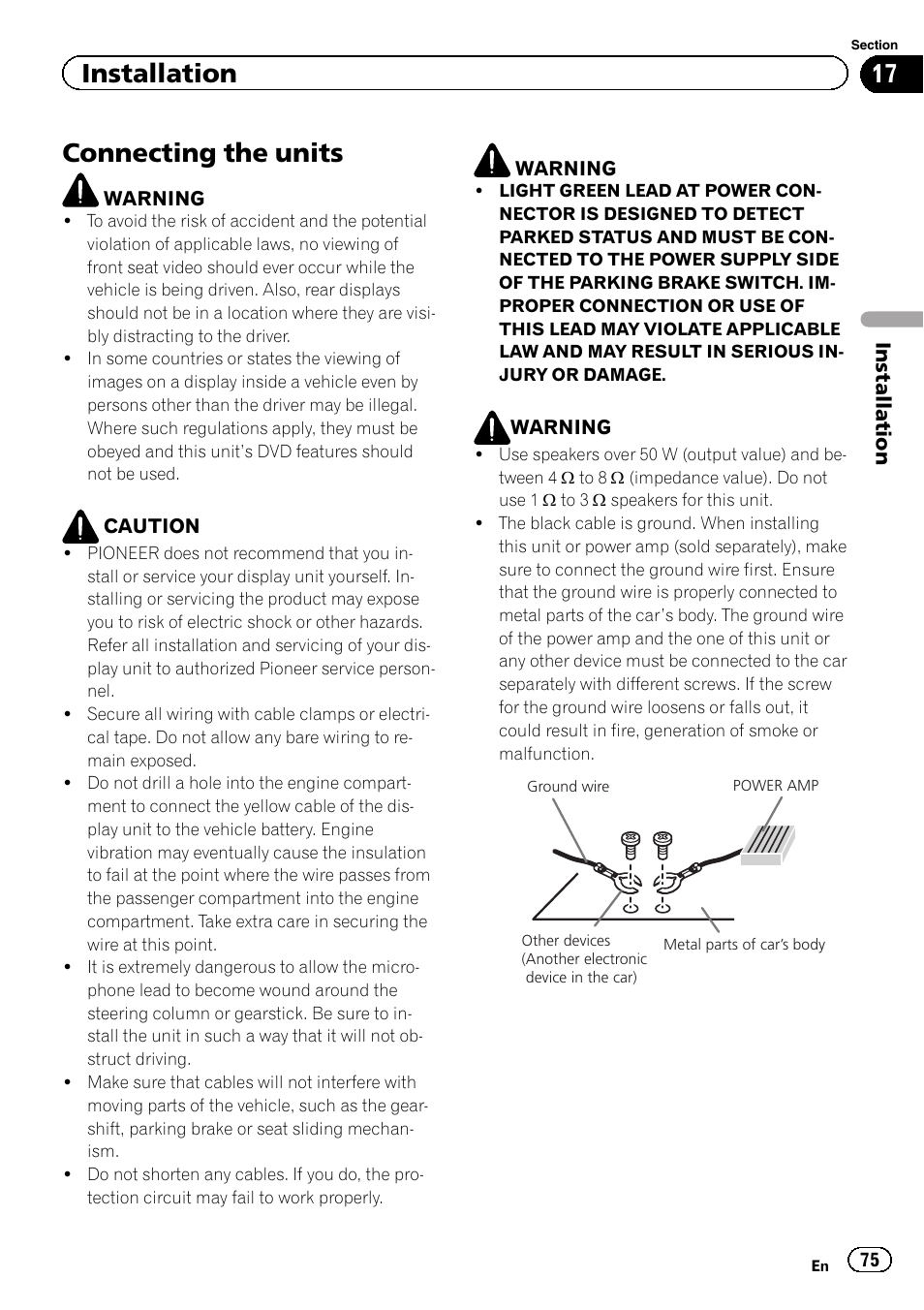 Installation connecting the units, Connecting the units, Installation | Pioneer AVH P4300DVD User Manual | Page 75 / 108