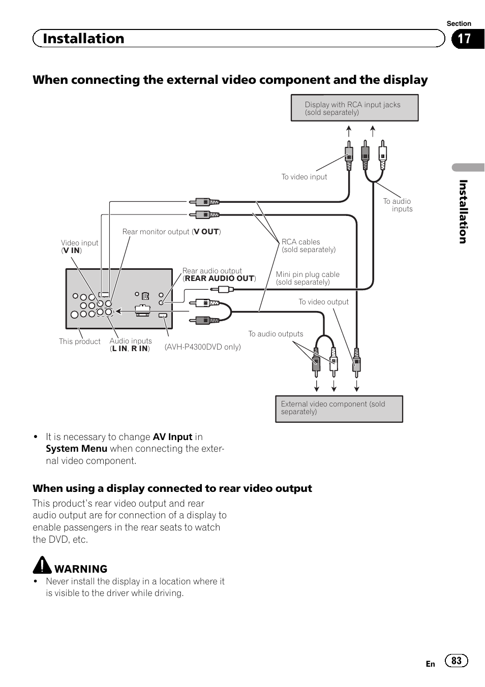 Installation | Pioneer AVH P4300DVD User Manual | Page 83 / 108