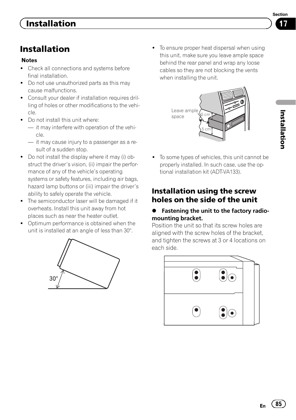 Installation | Pioneer AVH P4300DVD User Manual | Page 85 / 108