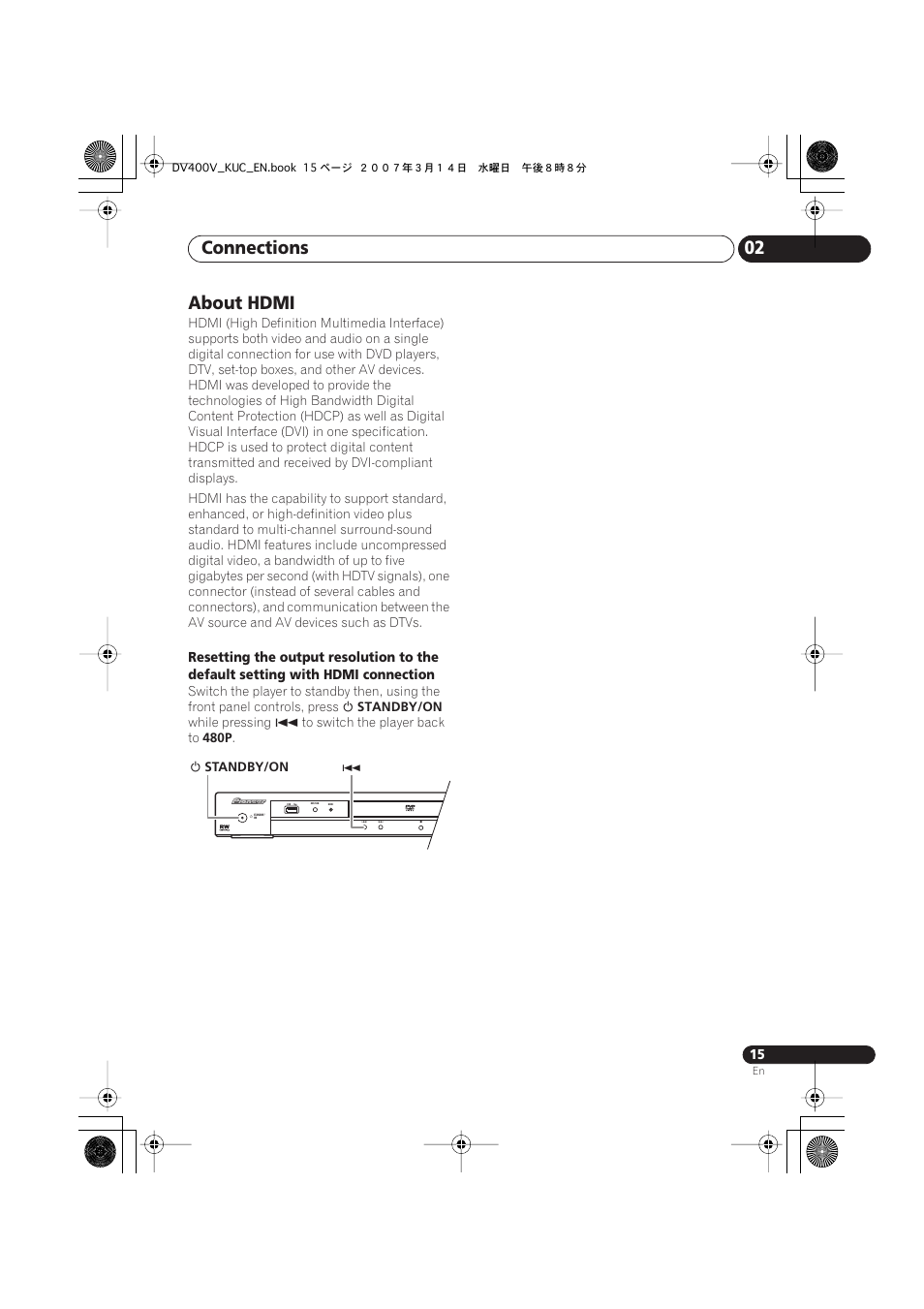 About hdmi, Connections 02 | Pioneer DV-400V-S User Manual | Page 15 / 52