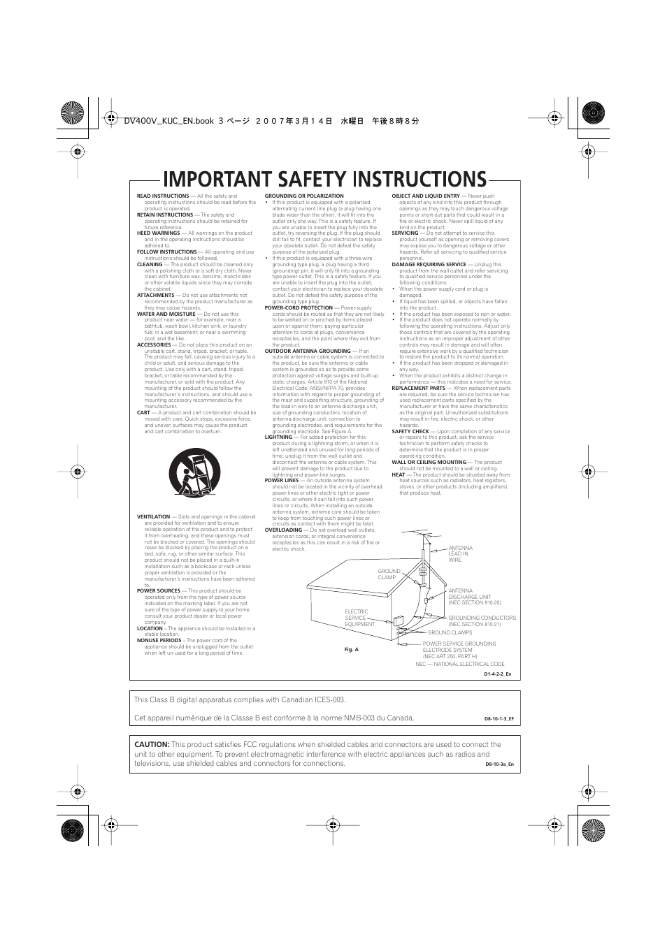 Dv400v_kuc_en.book 3 ページ ２００７年３月１４日 水曜日 午後８時８分 | Pioneer DV-400V-S User Manual | Page 3 / 52
