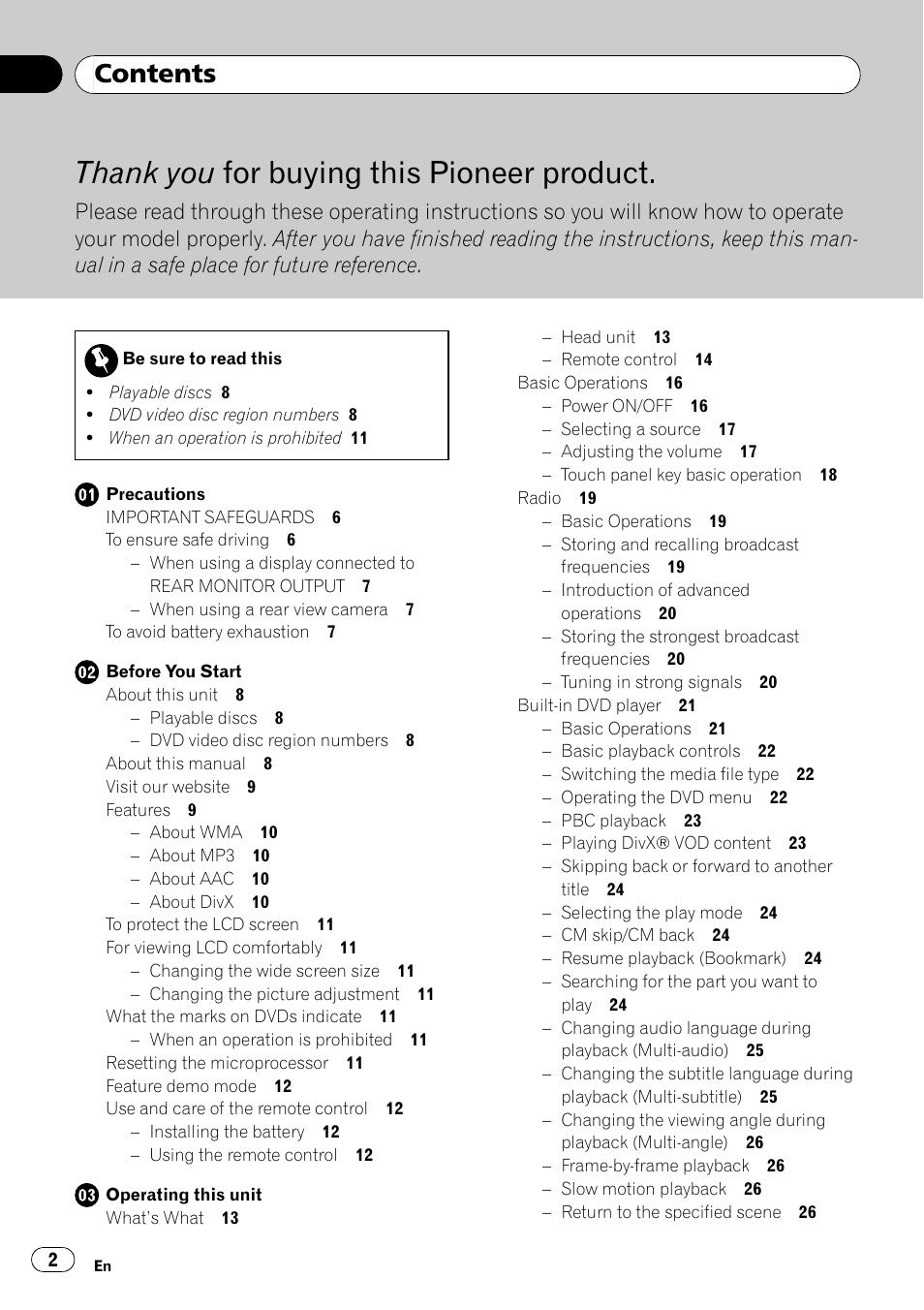 Pioneer Super Tuner III D AVH-P4050DVD User Manual | Page 2 / 96