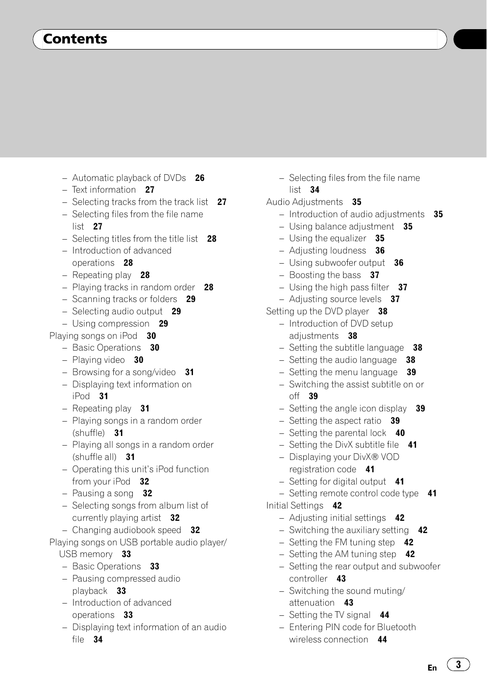 Pioneer Super Tuner III D AVH-P4050DVD User Manual | Page 3 / 96