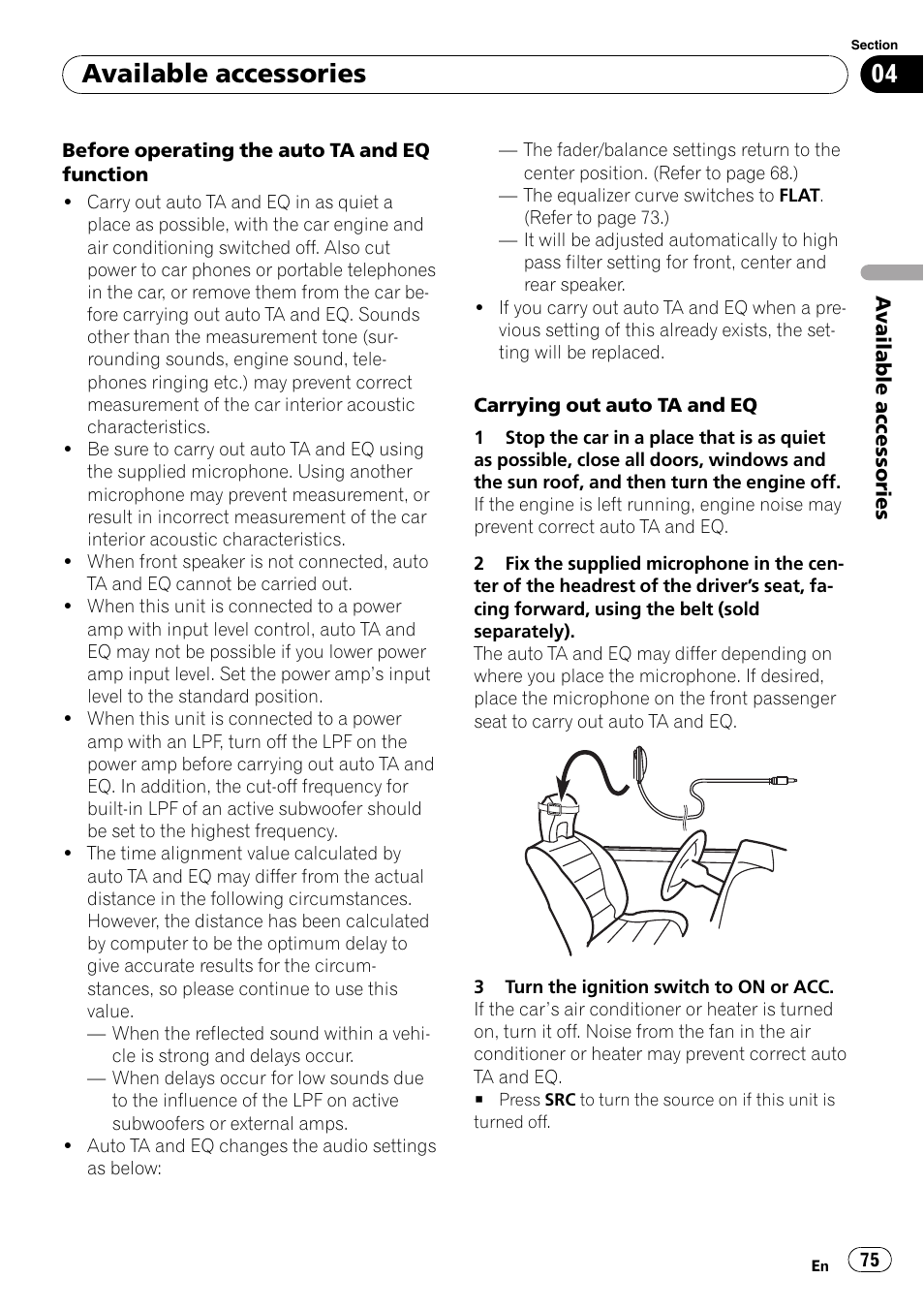 Available accessories | Pioneer Super Tuner III D AVH-P4050DVD User Manual | Page 75 / 96