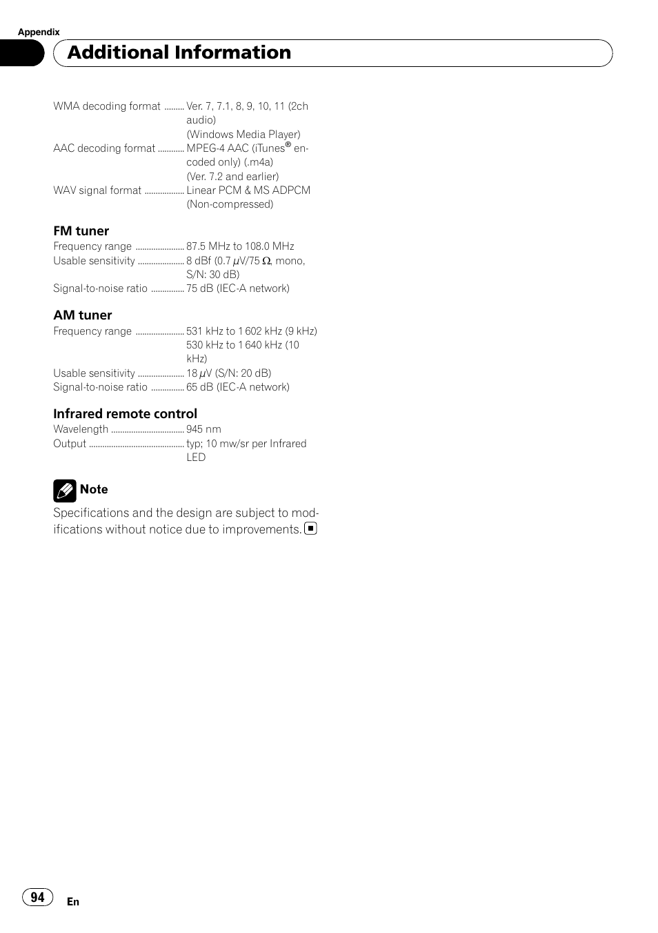 Additional information | Pioneer Super Tuner III D AVH-P4050DVD User Manual | Page 94 / 96