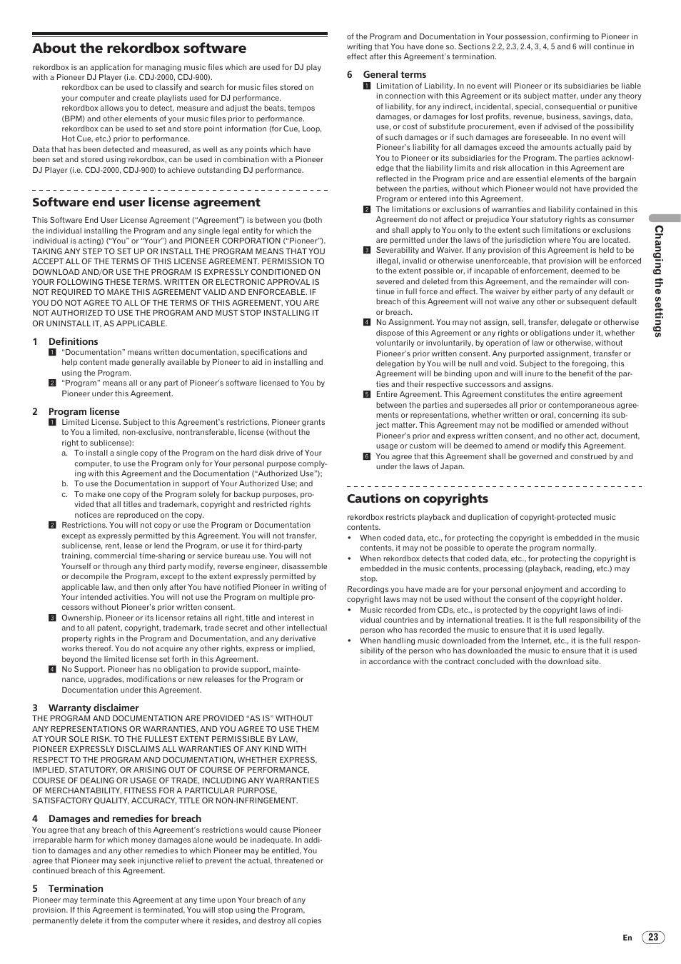 About the rekordbox software, Drb1474-a, Software end user license agreement | Cautions on copyrights | Pioneer CDJ-2000 User Manual | Page 23 / 32