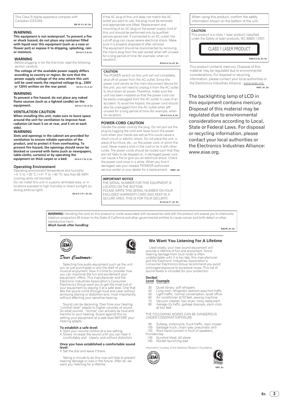 Drb1474-a, Class 1 laser product | Pioneer CDJ-2000 User Manual | Page 3 / 32