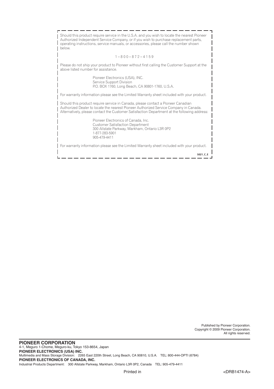 Drb1474-a, Pioneer corporation | Pioneer CDJ-2000 User Manual | Page 32 / 32