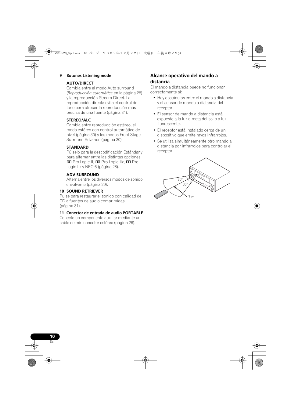 Alcance operativo del mando a distancia | Pioneer VSX-520 User Manual | Page 114 / 160