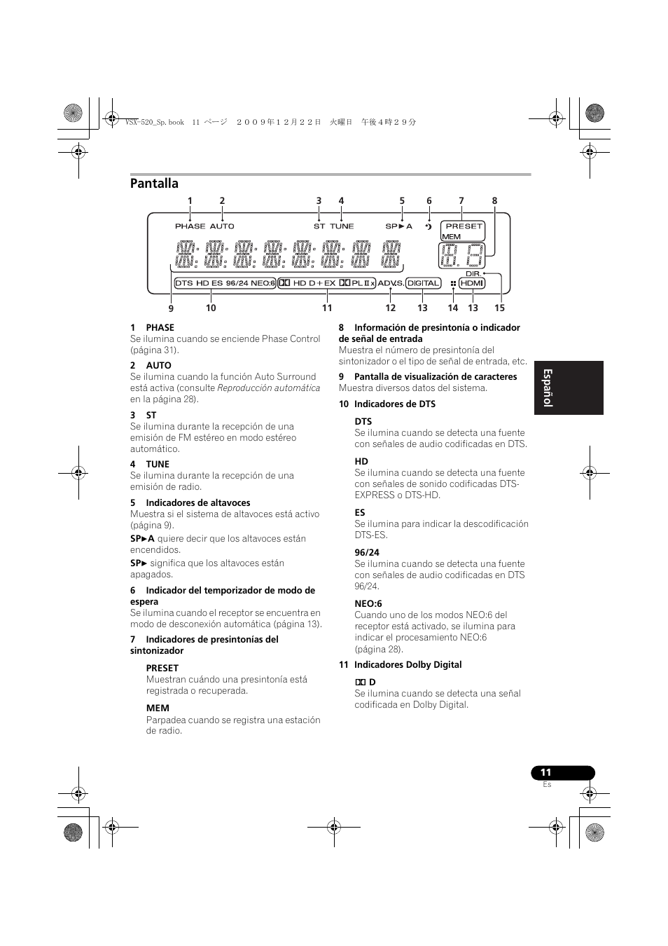 Pantalla | Pioneer VSX-520 User Manual | Page 115 / 160