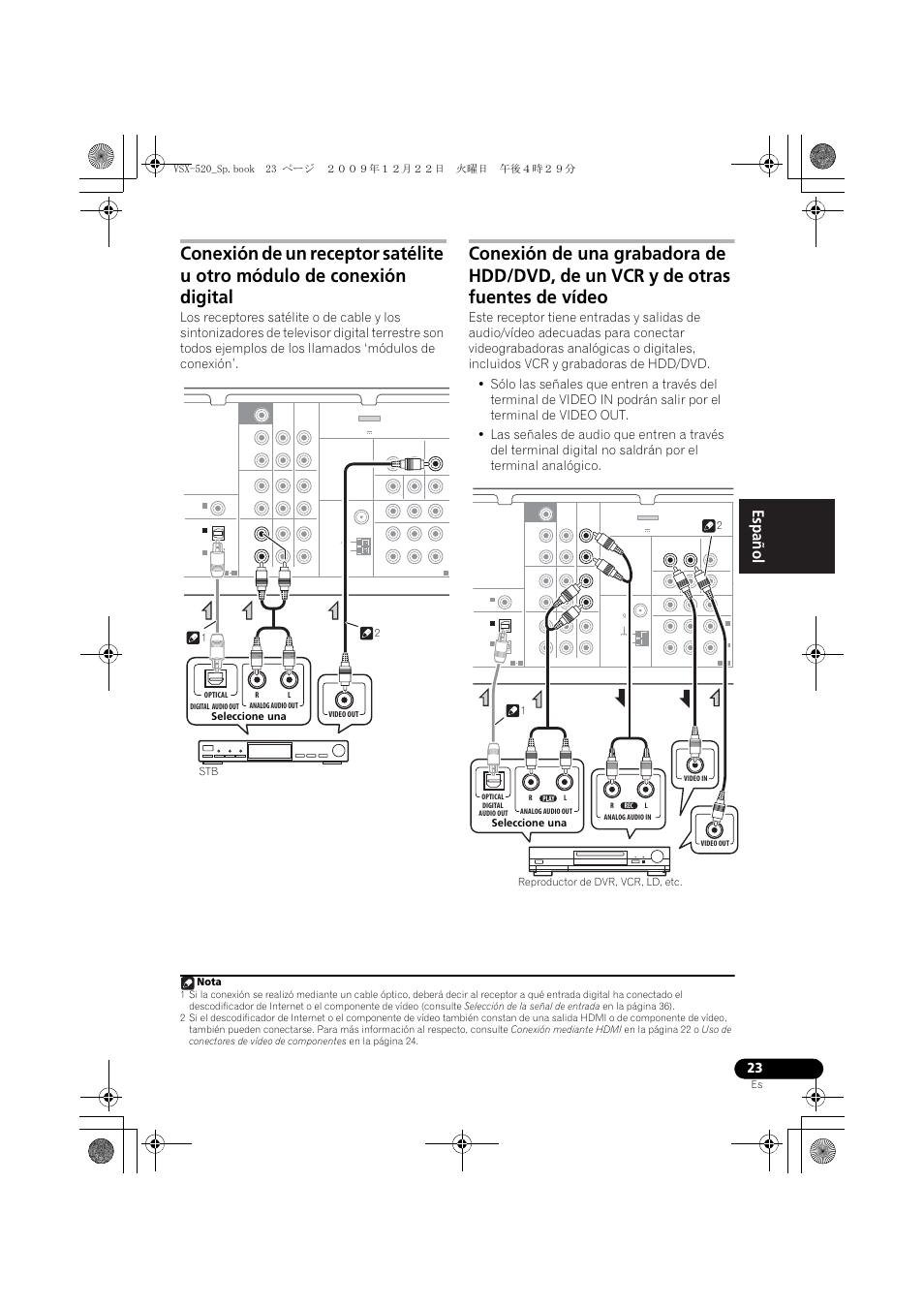 English français español, Nota, Seleccione una stb 1 2 | Pioneer VSX-520 User Manual | Page 127 / 160