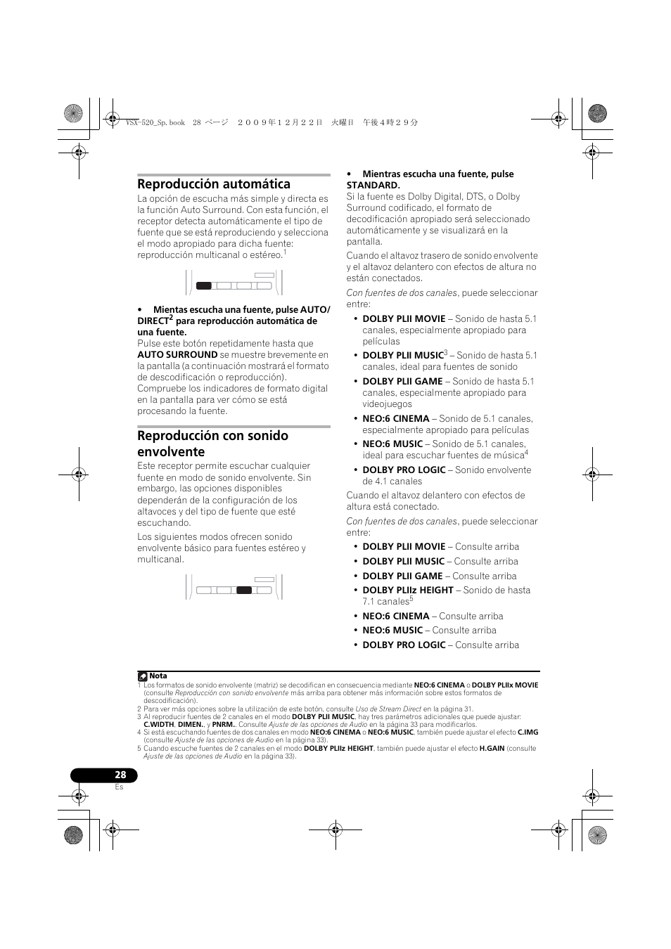 Reproducción automática, Reproducción con sonido envolvente | Pioneer VSX-520 User Manual | Page 132 / 160