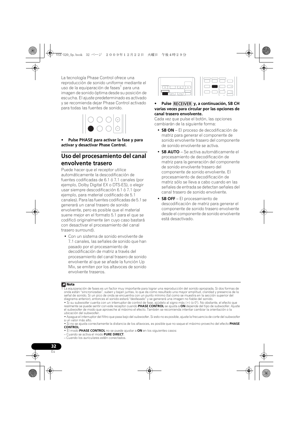 Uso del procesamiento del canal envolvente trasero, Receiver | Pioneer VSX-520 User Manual | Page 136 / 160